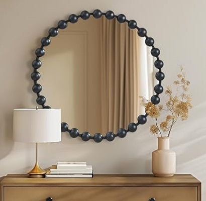 Bobby - Round Bobbin Framed Mirror Black 90cm