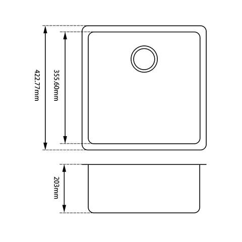 White Granite Single Bowl Kitchen Sink 422x422x203mm dimensions