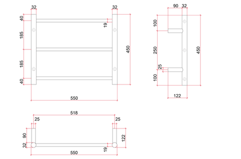 Thermogroup - 240V Round Ladder Heated Towel Rail W550xH450xD122mm