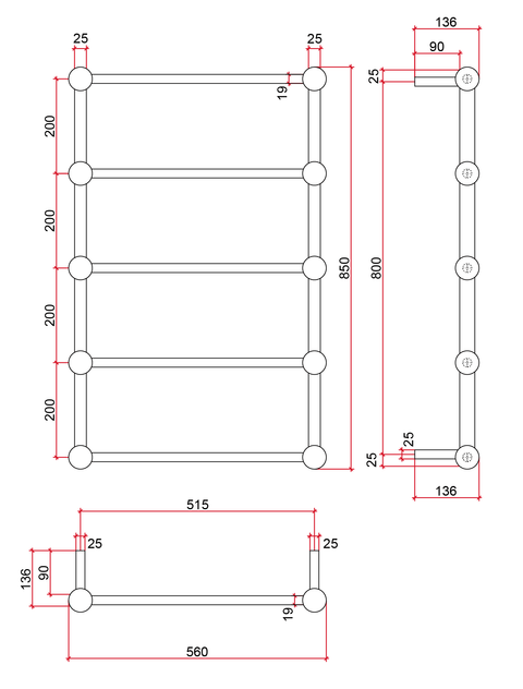 Thermogroup - 240V Round Ladder Heated Towel Rail W560xH850xD140mm