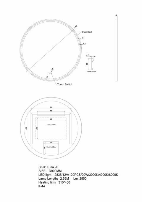 Aqua Perla - LED Dressing Mirror 900x38mm