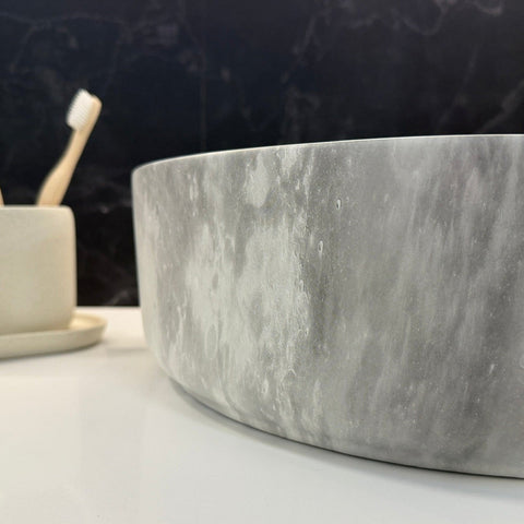Claya - Moon 40 Matte Stone-Look Round Basin, 400mm Above-Counter Ceramic