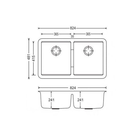 Aqua Perla -  White Carysil CG2B3322 Double Bowl Stone Kitchen Sink 824*481*241mm