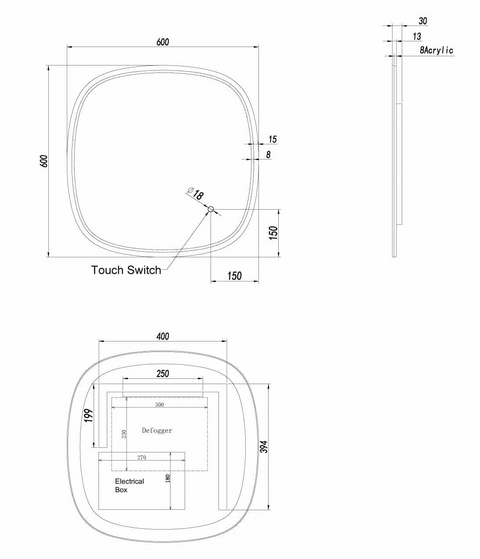 Aqua Perla - LED Mirror 600x600mm