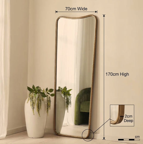 Maison - Brushed Bronze Curved Metal framed Full Length Mirror 170cm x 70cm