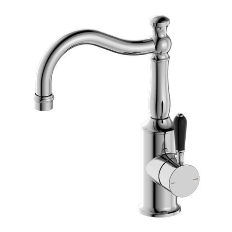 Nero - York Basin Mixer Hook Spout With Black Porcelain Lever