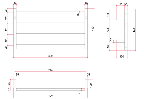 Thermogroup - 240V Square Ladder Heated Towel Rail W800xH440xD120mm