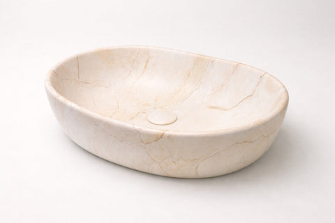 Claya - Serra 48 Oval Basin, Matte Beige Stone-Look Ceramic