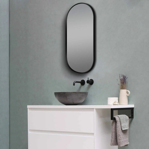 Aqua Perla - Matte Black Framed Mirror 500x1000mm