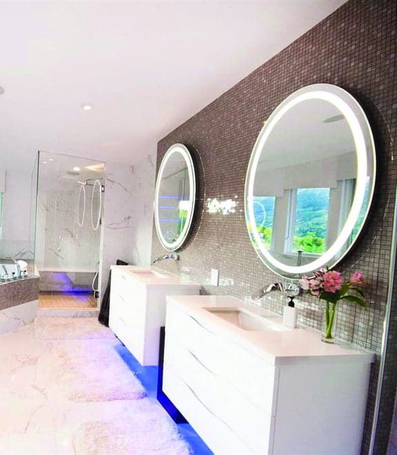 Backlit Round Mirror with Border Warm Light 610mmØ 18 Watts