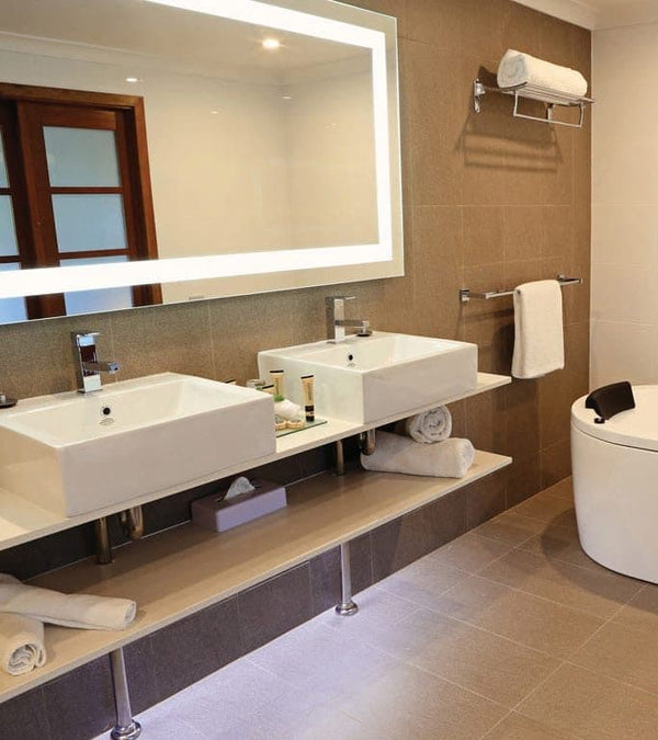 Backlit Rectangular Mirror with Border Cool 1200x800x45mm 86Watts - Includes Mirror Demister