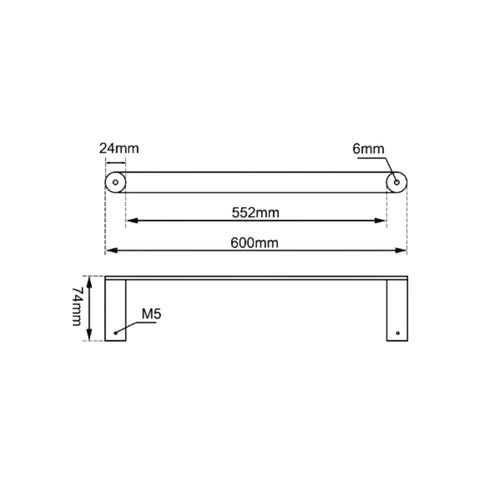Chrome Single Towel Rail Rushy - 600mm