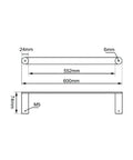 Chrome Single Towel Rail Rushy - 800mm