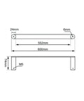 Black Single Towel Rail Rushy - 600mm