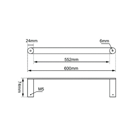 Black Single Towel Rail Rushy - 600mm