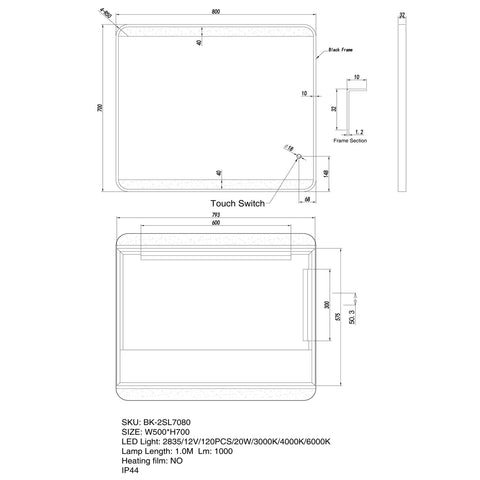 Aqua Perla - Framed LED Mirror 700x800mm