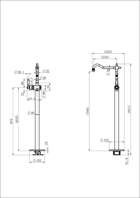 Modern National - Bordeaux Freestanding Bath Mixer