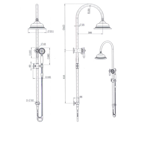 Modern National - Bordeaux Twin Shower System Brushed Nickel