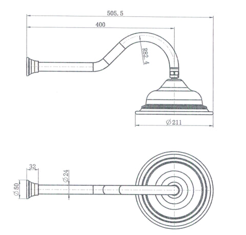 Modern National - Bordeaux Shower Arm & Rose Chrome