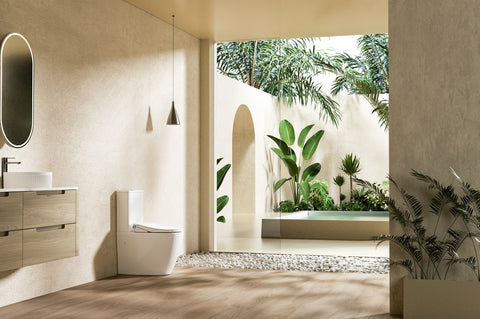 Lafeme Thea Luxury electric bidet seat installed on a toilet in a modern bathroom