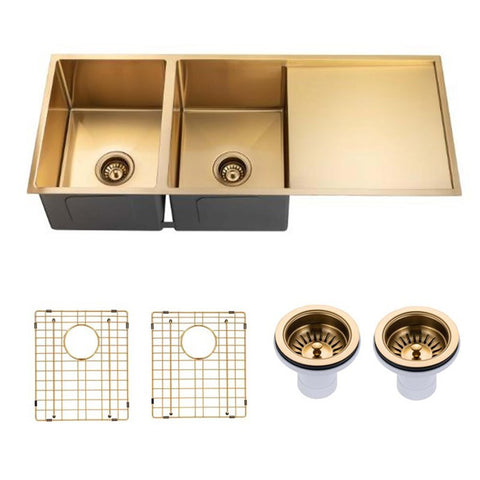 Aqua Perla -  Stainless Steel Double Bowl Kitchen Sink With Accessories