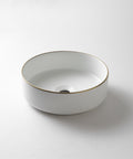 Brighton 360mm round basin matte white with handmade gold rim