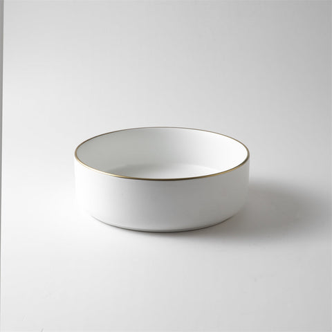 Claya - Brighton 36 Matte White Round Basin, Hand-Painted Gold Rim