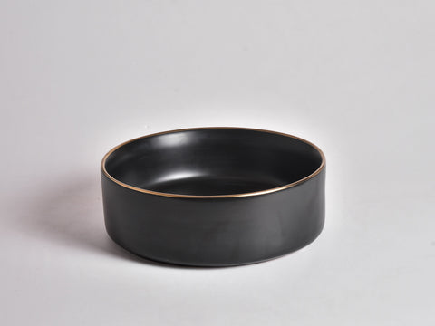 Claya - Brighton 36 Matte Black Round Basin, Hand-Painted Gold Rim
