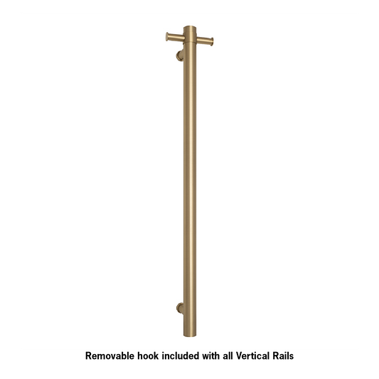 Thermogroup -  Brushed Brass Round Vertical Single Heated Towel Rail W142xH900xD100mm