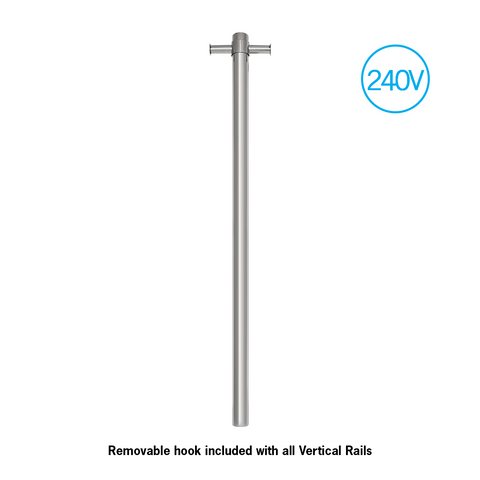 Thermogroup -  Brushed Round 240Volt Vertical Single Heated Rail W142xH900xD100mm