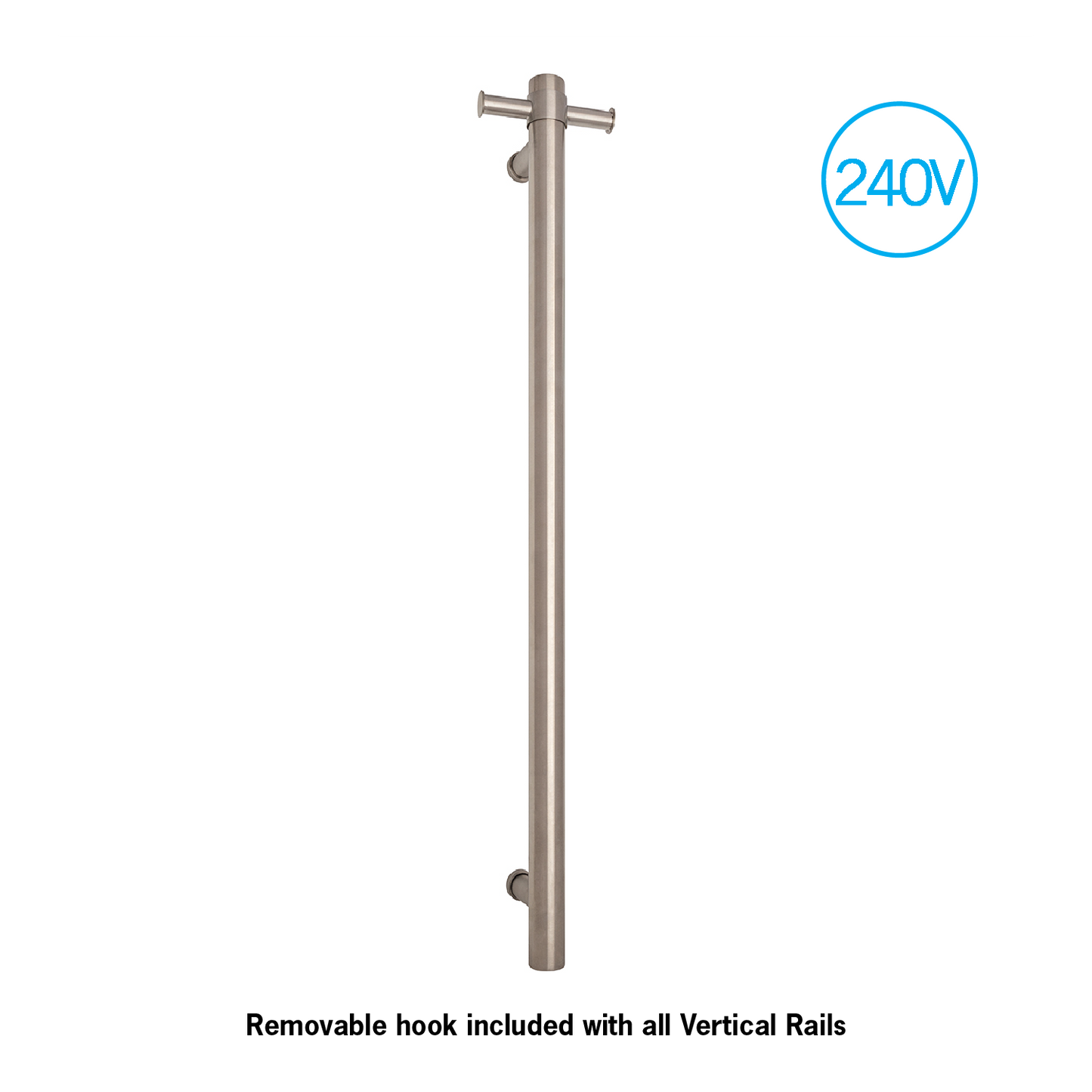 Thermogroup -  Brushed Stainless Steel Round 240Volt Vertical Single Heated Rail W142xH900xD100mm