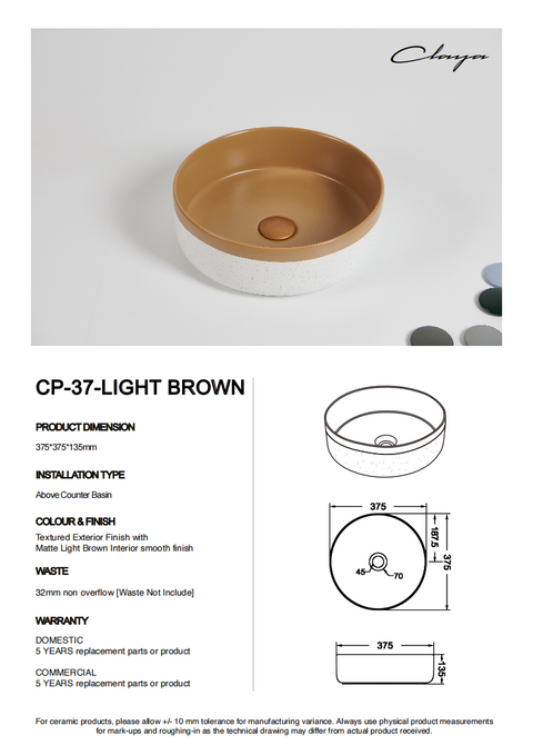 Claya - Colour Plus 37 Matte Brown Two-Tone Round Basin