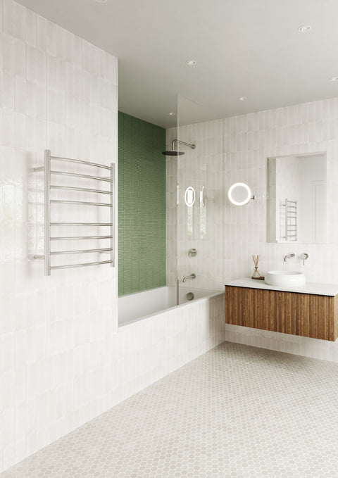 3x Magnification Chrome Wall Mounted Shaving Mirror, 250mm Diameter with Concealed Wiring