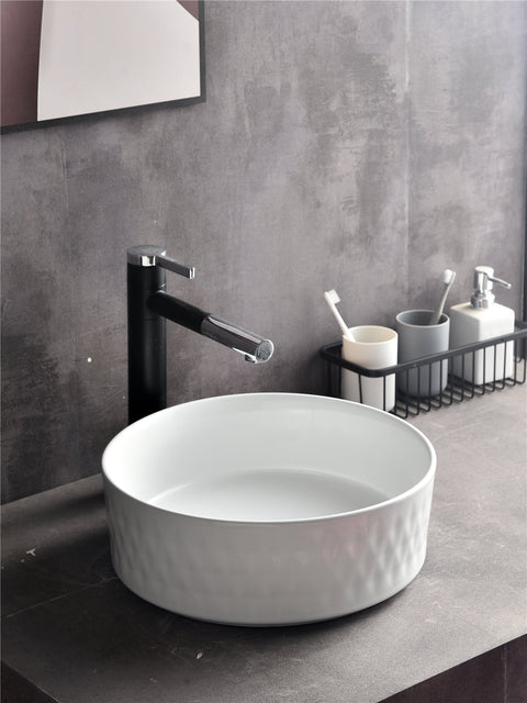 Claya - Diamond-36-MW Round Basin, Matte White