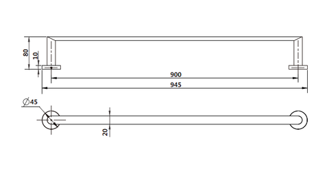 Modern National - Eva Single Towel Rail 900mm