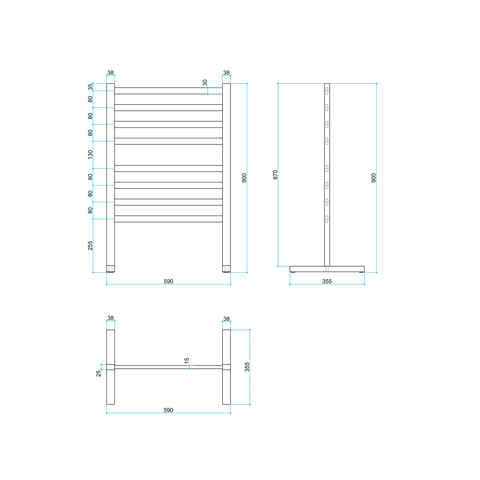Thermogroup - 240V Flat Pill Free Standing Heated Towel Rail W590xH900xD355mm