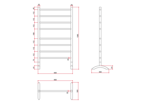 Thermogroup - 240V Round Free Standing Heated Towel Rail W600xH1080xD300mm