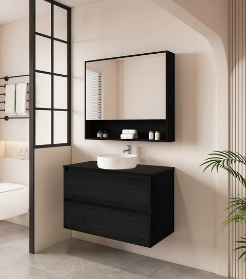 Mercio -  Hera Shaving Cabinet 90cm Black Oak