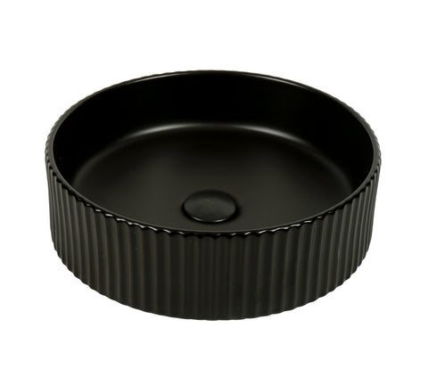 Claya - Lucid 40 Matte Black Round Fluted Basin, 400mm
