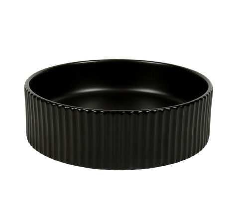 Claya - Lucid 40 Matte Black Round Fluted Basin, 400mm