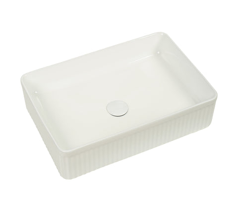 Claya - Lucid 50 Gloss White Fluted Rectangular Basin, 500mm