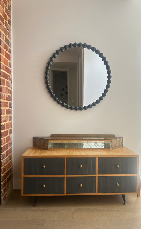 Bobby - Round Bobbin Framed Mirror Black 90cm