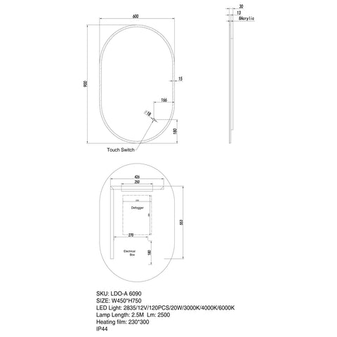 Aqua Perla - LED Mirror - Oval 600x900mm