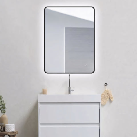 Matte Black Framed LED Mirror 810x610mm