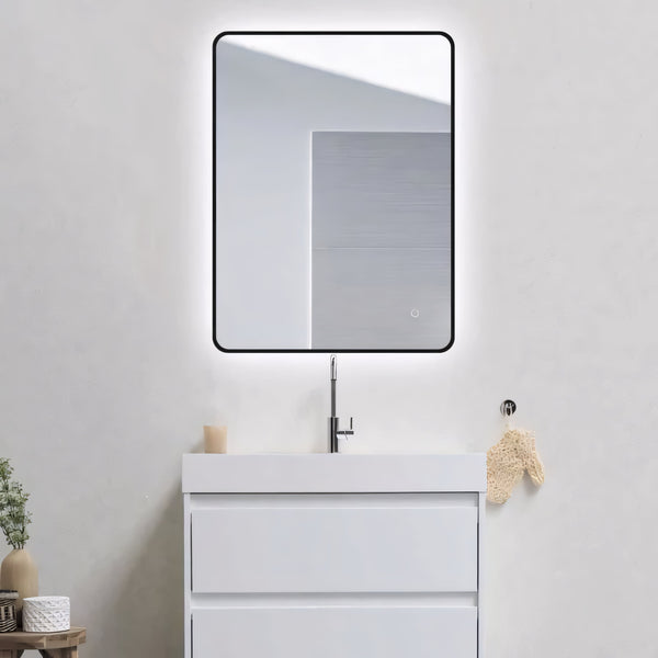 Aqua Perla - Matte Black Framed LED Mirror 810x610mm