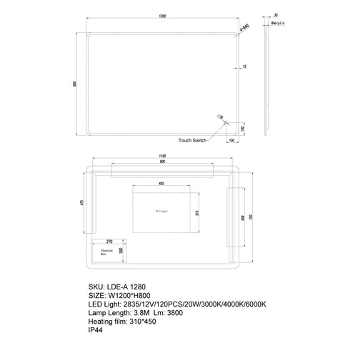 Aqua Perla - LED Mirror - Defogger 1200x800mm