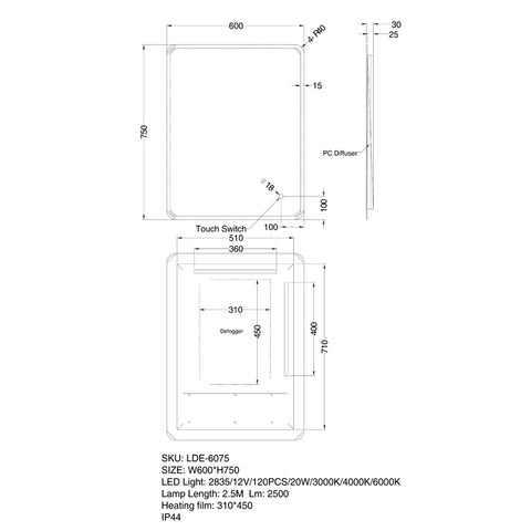 Aqua Perla - LED Mirror - Backlit 600x750mm