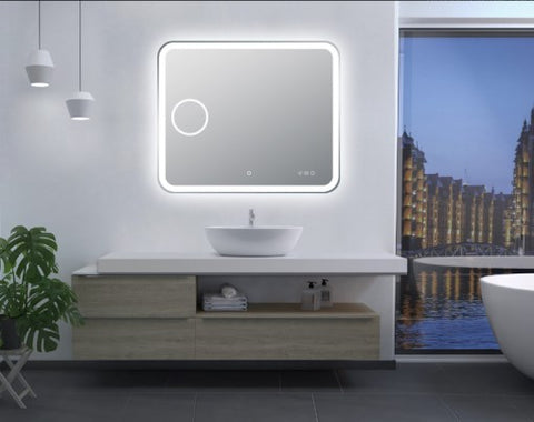 Aqua Perla - LED Mirror - Font Lit, Clock and Magnifier 900x750mm