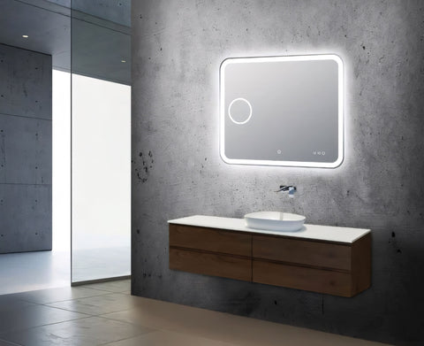 Aqua Perla - LED Mirror - Font Lit, Clock and Magnifier 900x750mm
