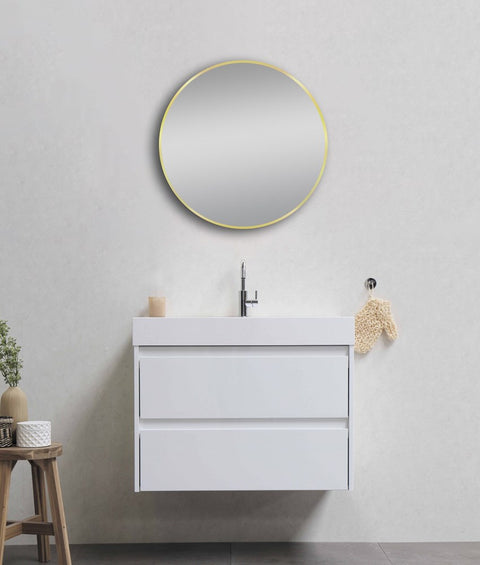 Aqua Perla - Matte Brushed Gold Framed Mirror 600mm